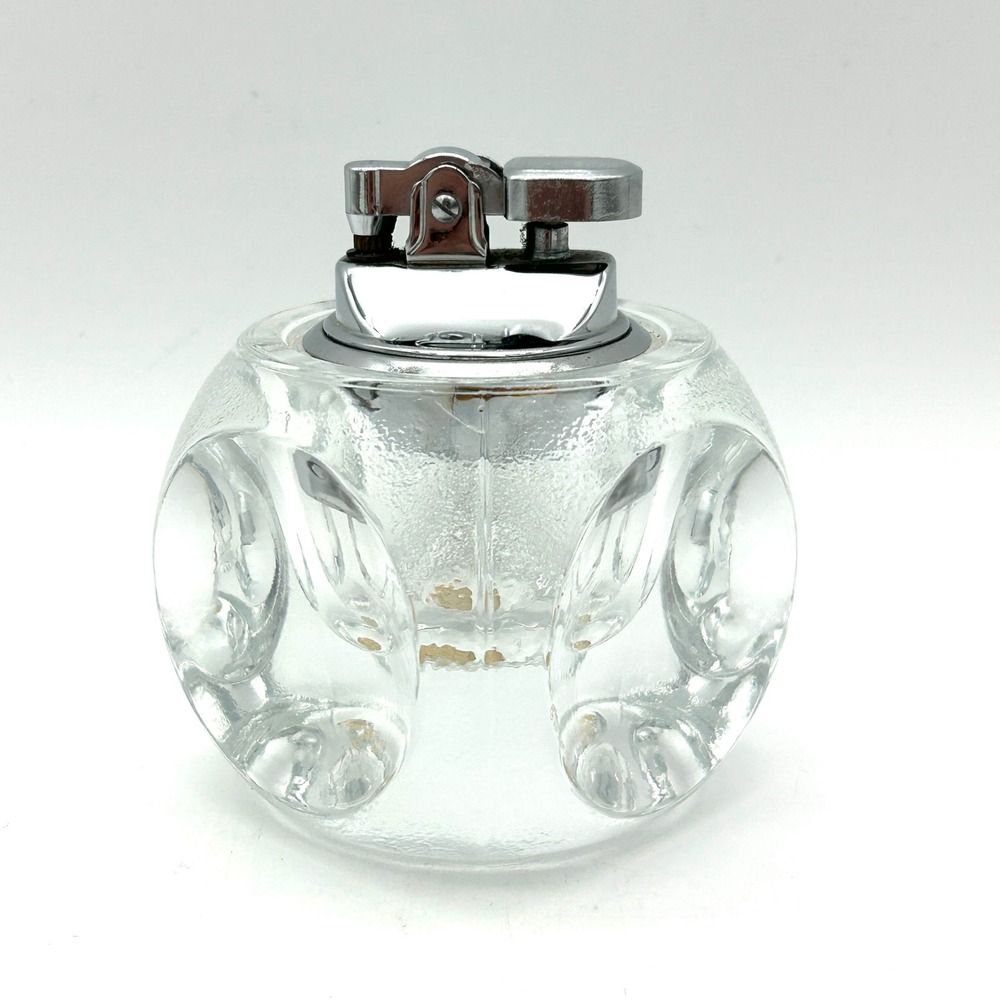 Colibri Table Lighter Glass Unisex Clear Good Vintage Japan MCM Thumbprint
